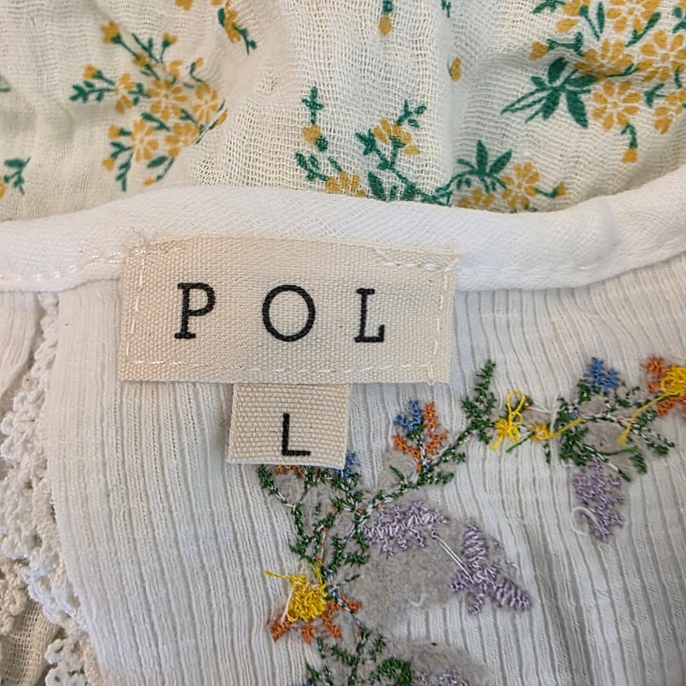 POL Floral Embroidered Sleeveless Top White Peasant Boho Festival Summer in L - Picture 8 of 13